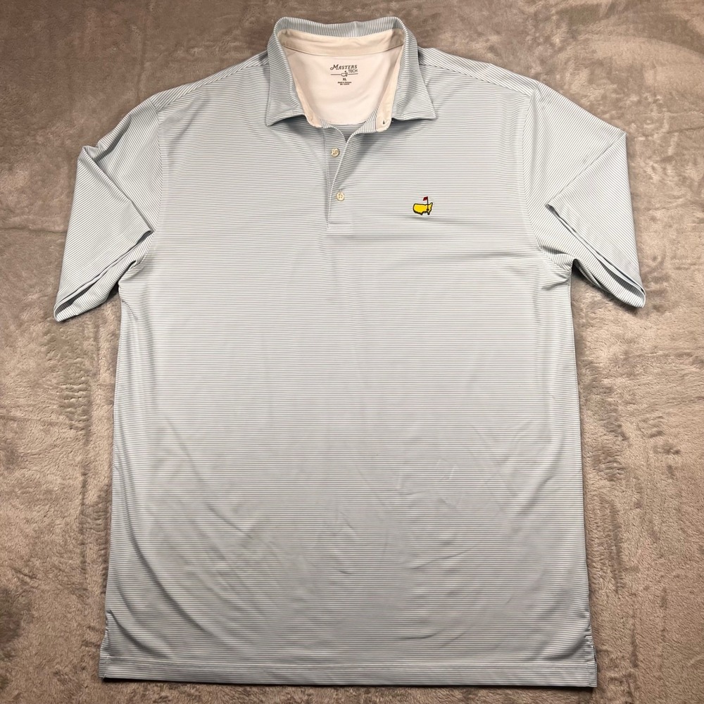 Masters Tech Golf Polo Shirt Mens XL Blue White Stripe Short Sleeve Performance